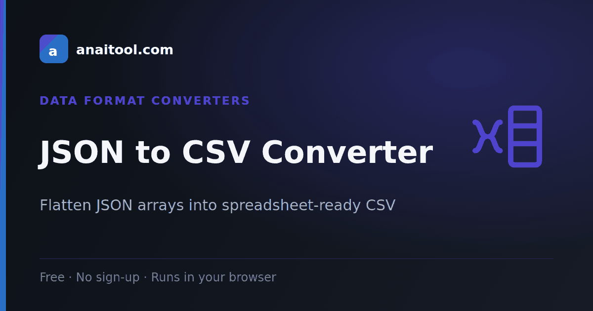 JSON to CSV Converter — Flatten JSON arrays into spreadsheet-ready CSV, a free browser-based tool on anaitool