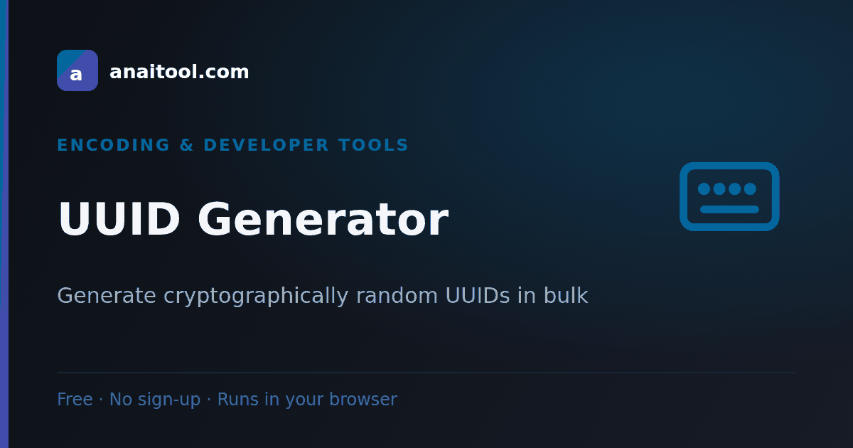 UUID Generator — Generate cryptographically random UUIDs in bulk, a free browser-based tool on anaitool